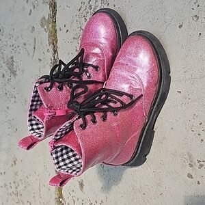 Pink sparkle combat boots